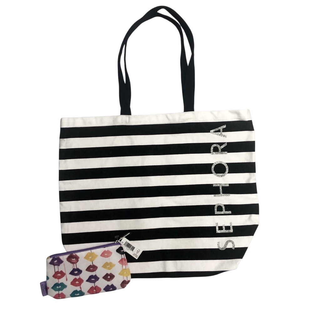 Sephora | Black White Stripe Canvas Shopper Tote Bag